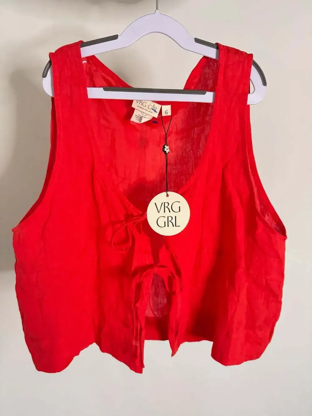 VRG GRL Valeria Tie Front Linen Top Red Size 6 - Picture 3 of 4